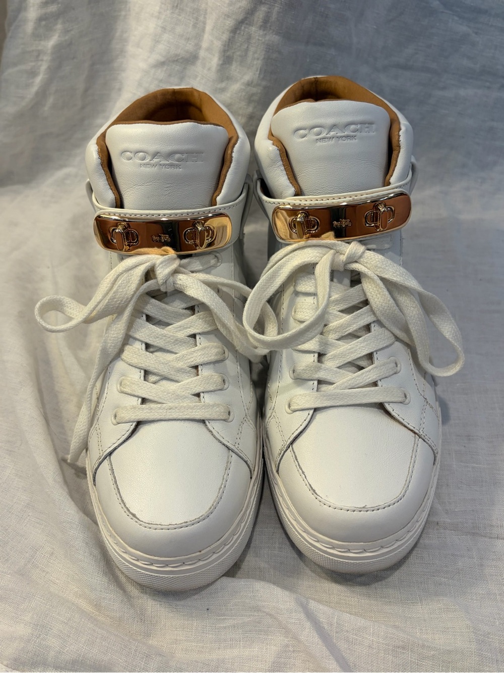 Coach Women's Richmond Leather High-Top Sneakers with Gold Hardware